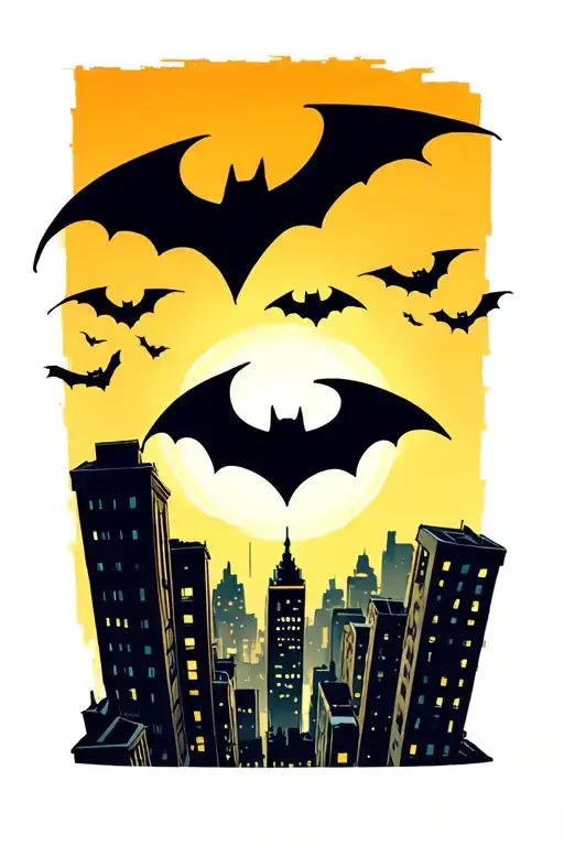 Bat Signal In Sky Surrounded By Bats Above City