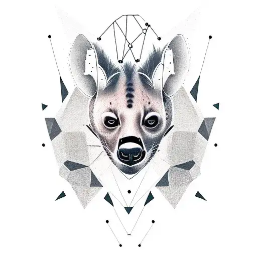 A Minimalist Tattoo Of A Hyena's Skull With Geometric Shapes On The Neck