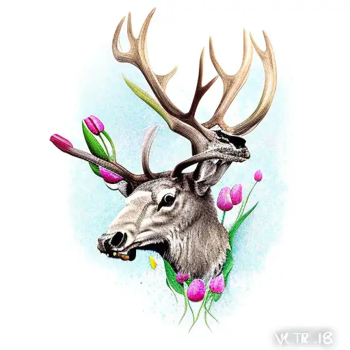 Elk Skull With Tulips