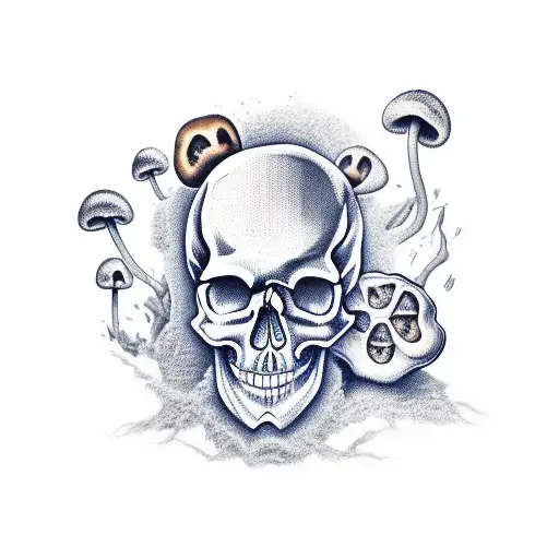 Skull And Mushrooms
