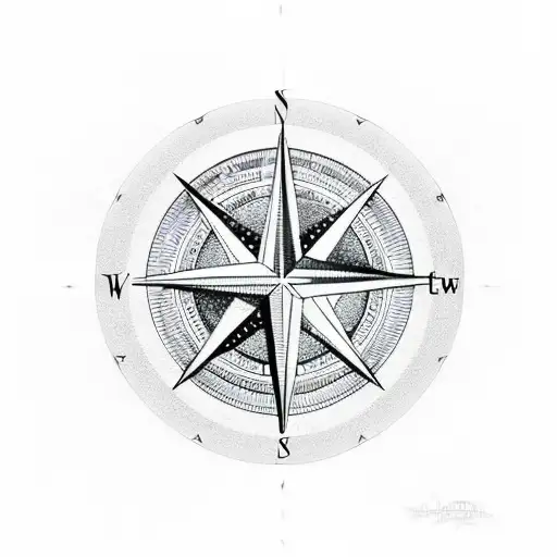 A Simple Yet Striking Geometric Design Of A Compass Rose With A Skull At Its Center