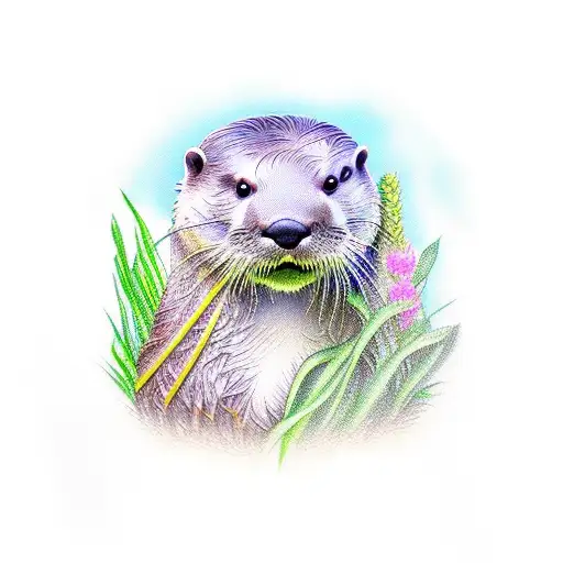 Otter With Barley Plant