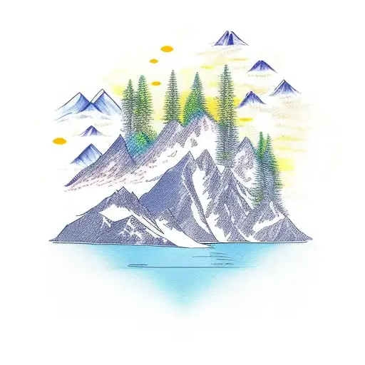 Nature Scene With Mountains And Lake For The Top Portion Of The Are