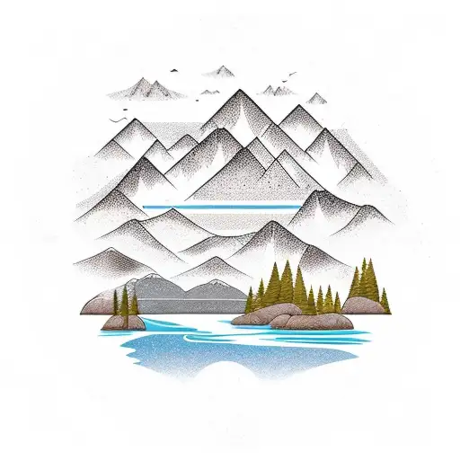 Nature Scene With Mountains And River