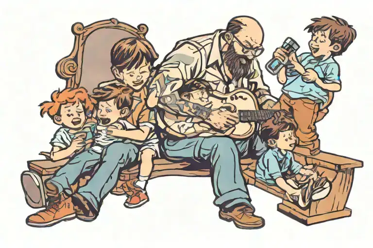 Father And Kids Playing