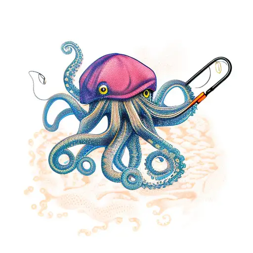An Octopus Wearing A Fishing Hat And Holding A Fishing Rod