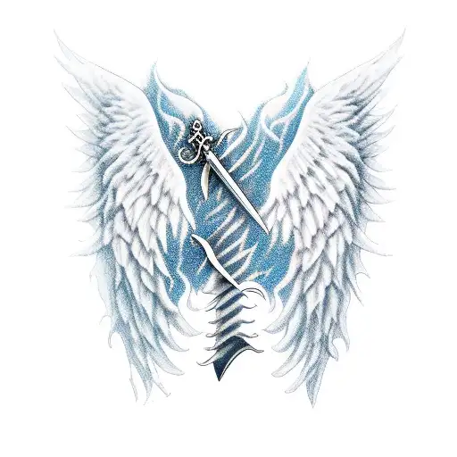 Demon Wing And Angel Wing With Sword Down The Middle