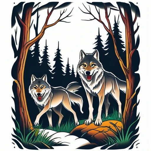 Wolf pack in the woods Tattoo idea