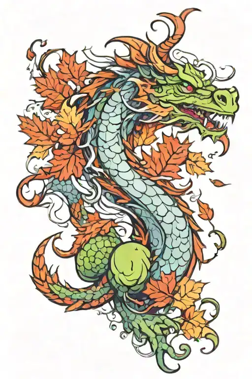 Mythical Dragon With Autumn Leaves Intertwined
