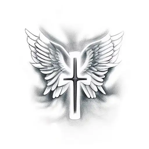 Angel Wings With A Cross In The Middle For A Large Back Piece