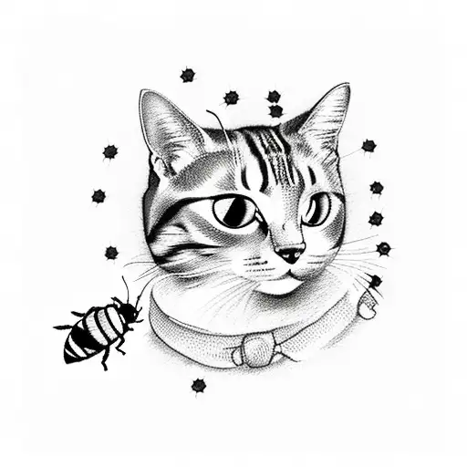 A Cat And A Bee Looking Out Of A Window At A Night Sky