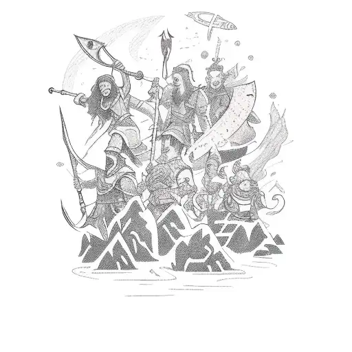 Design A Tattoo Showcasing A Group Of Adventurers On A Quest