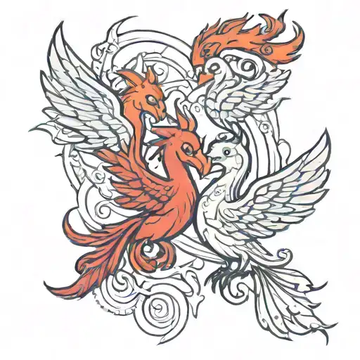Two Baby Pheonix Morphing Into Pisces And Scorpio Zodiac Sign