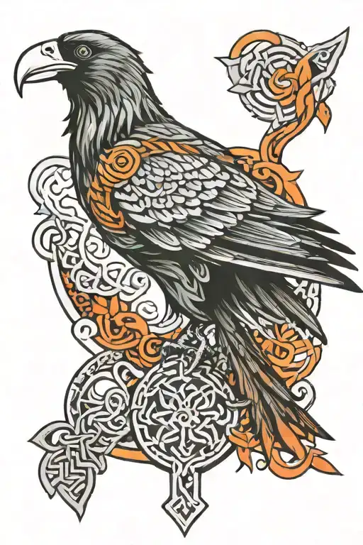 Celtic Raven With Runes And Colors