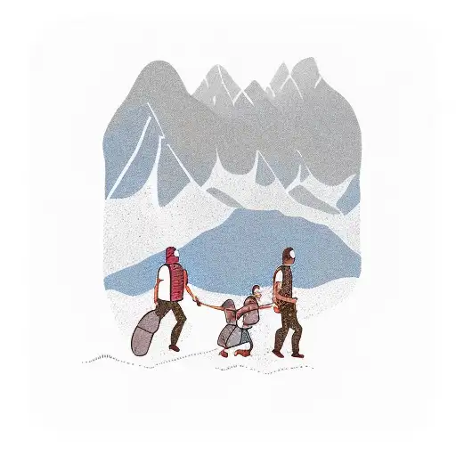 A Tattoo Design Of A Father And Daughter Hiking In The Blue Ridge Mountains