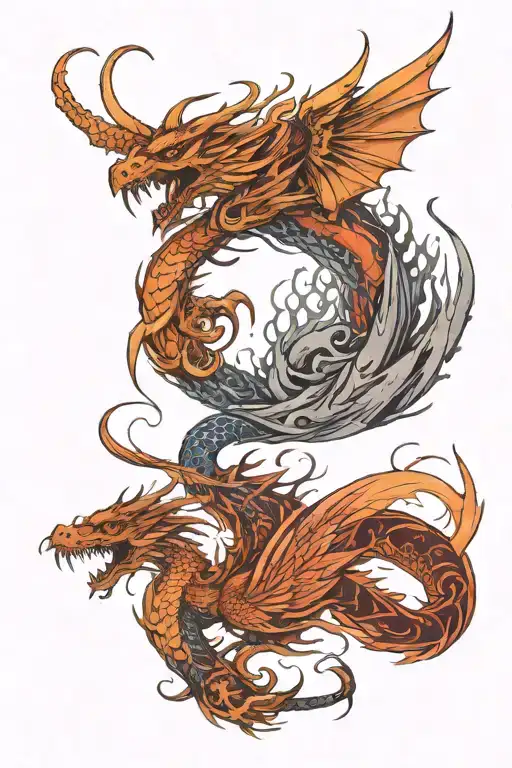 Phoenix And Dragon Facing Off As Seperate Images