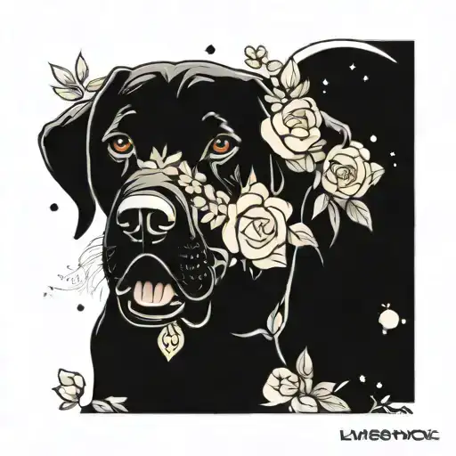 Black Labrador Dog In Floral Galaxy