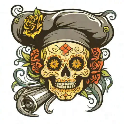 Sugar Skull Wearing A Chef's Hat