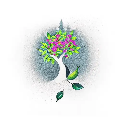 Sleeve Tattoo Centered Around A Pear Tree