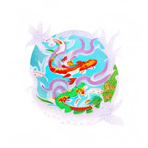 Lily With Koi Fish And Water Dragon Jungle Theme