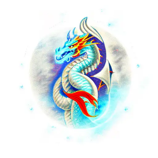 Dragon With Sagittarius Sign And Fire