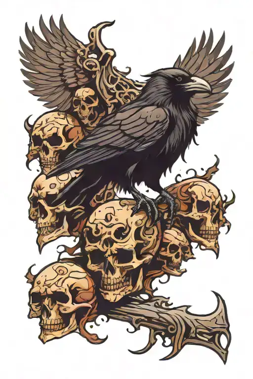 Raven On Skulls With Reaper Silohuette