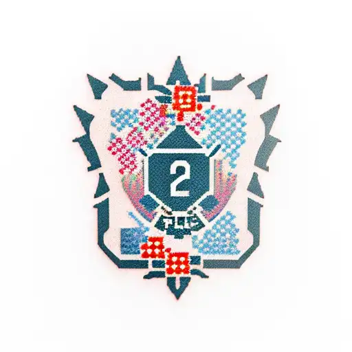 A New-school Style Tattoo Of A Pixelated Police Badge With Japanese Cherry Blossoms Surrounding It