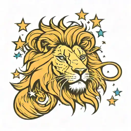 Lion Face With Stars Forming And The Leo Zodiac Sign