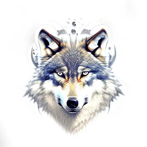 Wolf Side Profile With Red Skulls Under Him