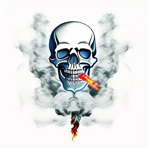 Smokey Skull Cascading Smoke Out Of Mouth
