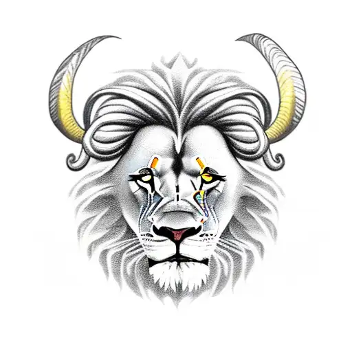 A Lion And Ram Intertwined