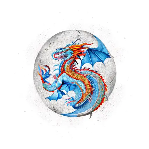 Yin And Yang Fire And Ice Dragon With Sagittarius Symbol