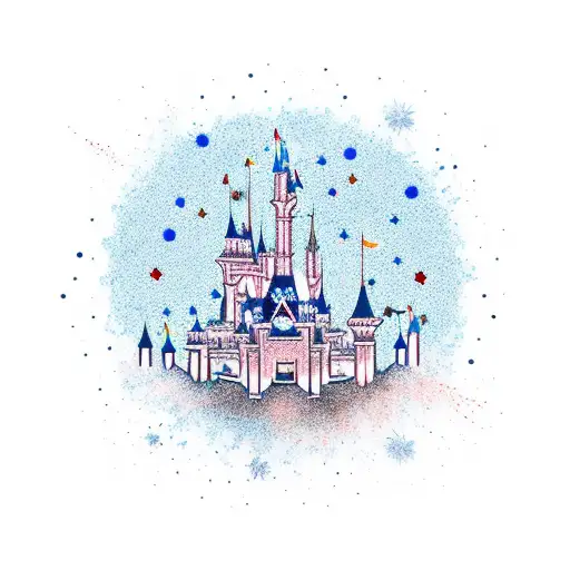 Disney Fireworks In Background With Mickey Head Silhouette Boy And Girl In Front