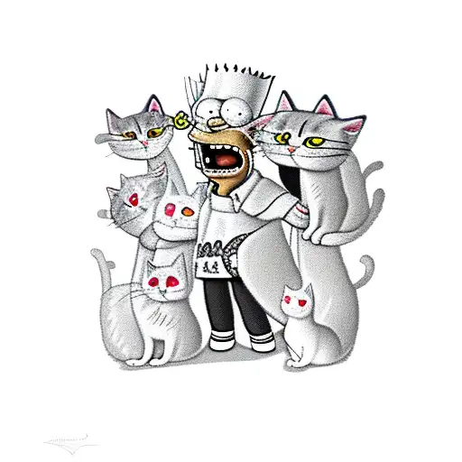 Bart Simpson Dressed As A Crazy Cat Lady Surrounded By Calico Cats
