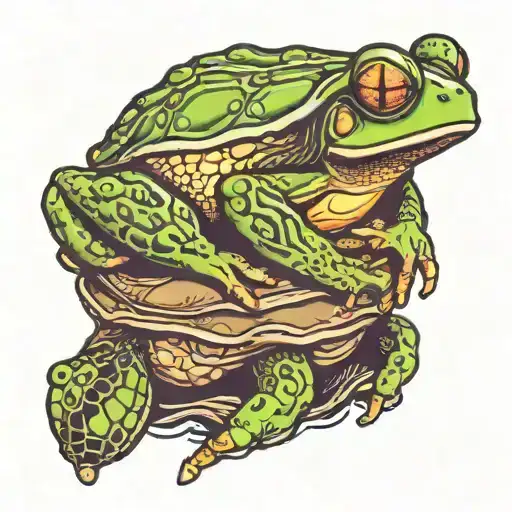 Tree Frog Sitting On Sea Trurtle