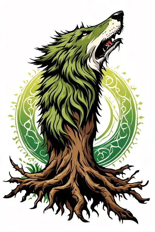 Viking Tree Of Life With Norse Wolf Howling