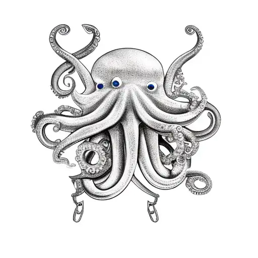 A Construction Worker With An Octopus Head And Jewelry Accessories