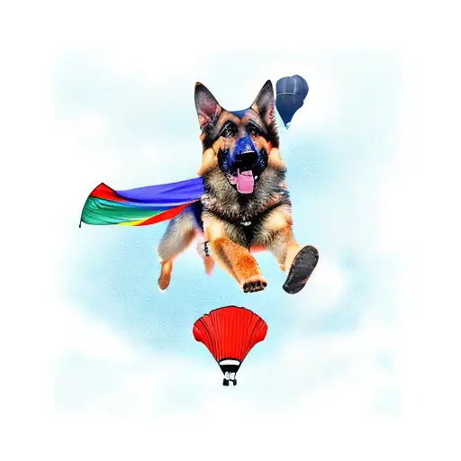 German Shepherd Jumps With A Parachute