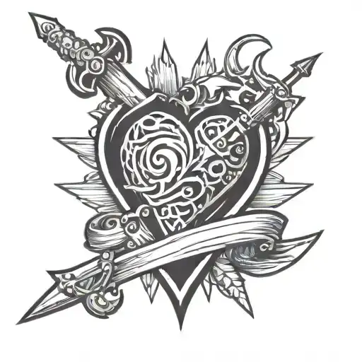 Heart With Rapier And Dagger Piercing