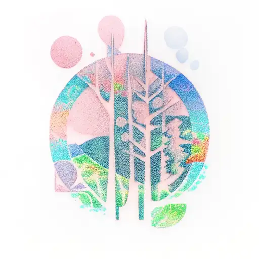 An Abstract Tattoo Representing The Concept Of Justice Using Elements Of Nature Like Trees And Water