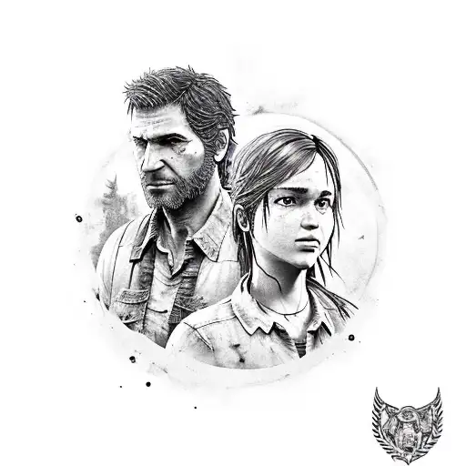 A Traditional Tattoo Design Featuring Ellie's Knife And Joel's Guitar From The Last Of Us