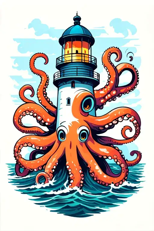 Lighthouse Wrapped By Octopuses