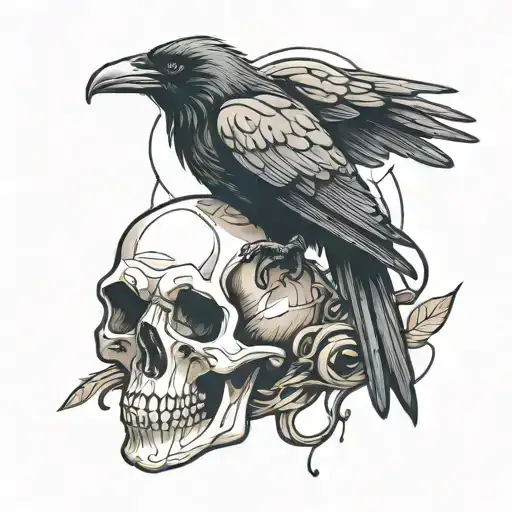 Raven Perched On A Skull