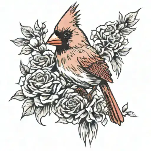 A Cardinal Bird With Rose Pedals As Feathers