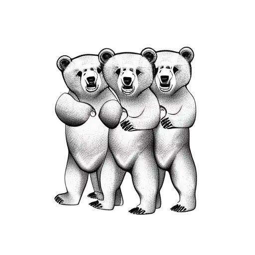 A Bear Standing Behind His 2 Baby Bears