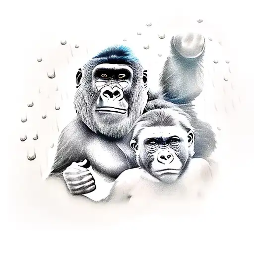 Gorilla Shielding Little Boy From Rain