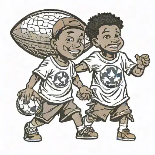 African American Older And Younger Brother Holding Hands Looking Into The Stadium As A Dream