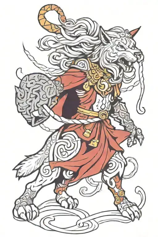 Vi From Arcane Tipe Tatoo Design But With Skoll And Hati From Norse Mythology Instead Of The Seam