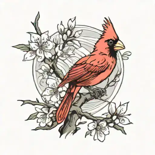 Cardinal Sitting On Cherry Blossom Tree