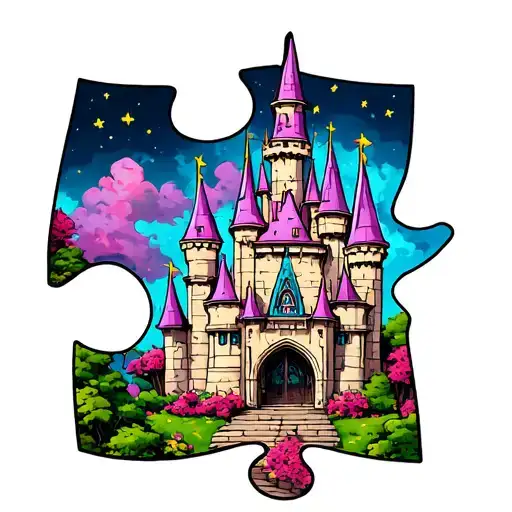 Within Puzzle Piece Magic Princess Castle In Color